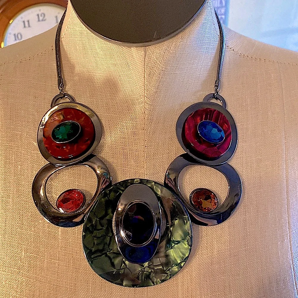 Tropic Art Bohemian Rhinestone Acrylic Necklace Retro 80s Express Individualism